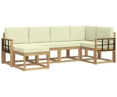 Lauko sofos komplektas 6 pcs Balta ir kreminė Poliesteris