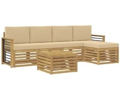 Lauko sofos komplektas 6 pcs Balta ir kreminė Poliesteris