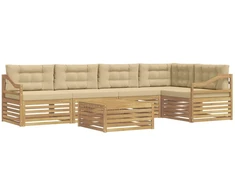 Lauko sofos komplektas 6 pcs Balta ir kreminė Poliesteris