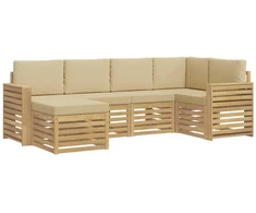 Lauko sofos komplektas 6 pcs Balta ir kreminė Poliesteris