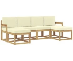 Lauko sofos komplektas 6 pcs Balta ir kreminė Poliesteris