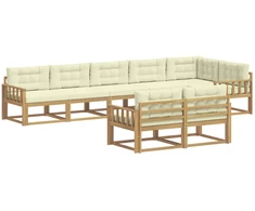 Lauko sofos komplektas 6 pcs Balta ir kreminė Poliesteris