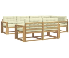 Lauko sofos komplektas 6 pcs Balta ir kreminė Poliesteris