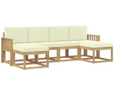 Lauko sofos komplektas 6 pcs Balta ir kreminė Poliesteris