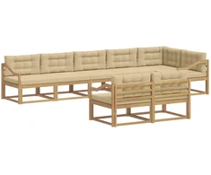 Lauko sofos komplektas 6 pcs Balta ir kreminė Poliesteris