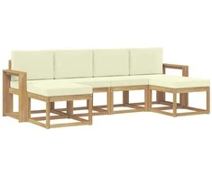 Lauko sofos komplektas 6 pcs Balta ir kreminė Poliesteris