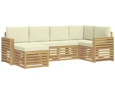 Lauko sofos komplektas 6 pcs Balta ir kreminė Poliesteris