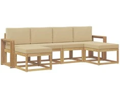 Lauko sofos komplektas 6 pcs Balta ir kreminė Poliesteris