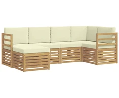 Lauko sofos komplektas 6 pcs Balta ir kreminė Poliesteris