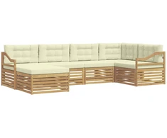 Lauko sofos komplektas 6 pcs Balta ir kreminė Poliesteris
