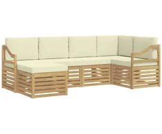 Lauko sofos komplektas 6 pcs Balta ir kreminė Poliesteris