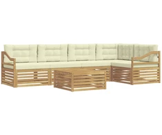 Lauko sofos komplektas 6 pcs Balta ir kreminė Poliesteris