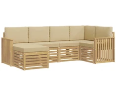 Lauko sofos komplektas 6 pcs Balta ir kreminė Poliesteris