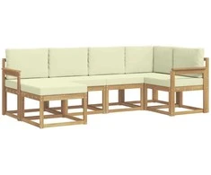 Lauko sofos komplektas 6 pcs Balta ir kreminė Poliesteris