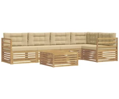 Lauko sofos komplektas 6 pcs Balta ir kreminė Poliesteris