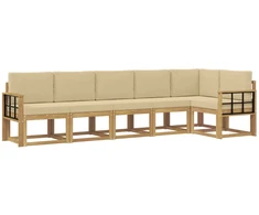 Lauko sofos komplektas 6 pcs Balta ir kreminė Poliesteris