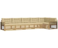 Lauko sofos komplektas 6 pcs Balta ir kreminė Poliesteris