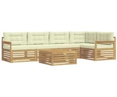Lauko sofos komplektas 6 pcs Balta ir kreminė Poliesteris