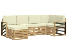 Lauko sofos komplektas 6 pcs Balta ir kreminė Poliesteris