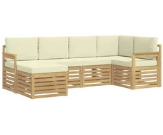 Lauko sofos komplektas 6 pcs Balta ir kreminė Poliesteris