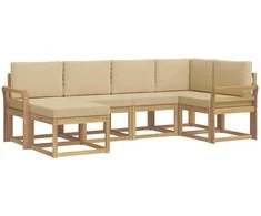 Lauko sofos komplektas 6 pcs Balta ir kreminė Poliesteris