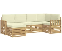 Lauko sofos komplektas 6 pcs Balta ir kreminė Poliesteris