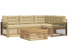 Lauko sofos komplektas 6 pcs Balta ir kreminė Poliesteris