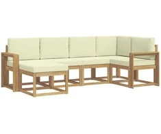 Lauko sofos komplektas 6 pcs Balta ir kreminė Poliesteris