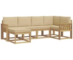 Lauko sofos komplektas 6 pcs Balta ir kreminė Poliesteris