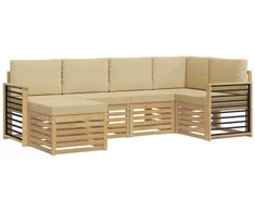 Lauko sofos komplektas 6 pcs Balta ir kreminė Poliesteris