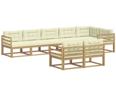 Lauko sofos komplektas 6 pcs Balta ir kreminė Poliesteris