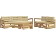 Lauko sofos komplektas 6 pcs Balta ir kreminė