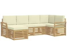 Lauko sofos komplektas 6 pcs Balta ir kreminė Poliesteris