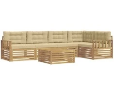 Lauko sofos komplektas 6 pcs Balta ir kreminė Poliesteris