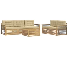 Lauko sofos komplektas 6 pcs Balta ir kreminė