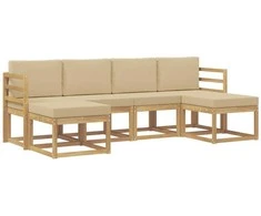 Lauko sofos komplektas 6 pcs Balta ir kreminė Poliesteris