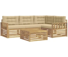 Lauko sofos komplektas 6 pcs Balta ir kreminė Poliesteris