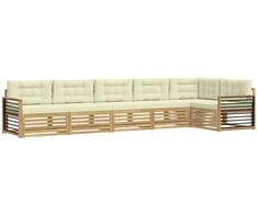 Lauko sofos komplektas 6 pcs Balta ir kreminė Poliesteris