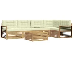 Lauko sofos komplektas 6 pcs Balta ir kreminė Poliesteris