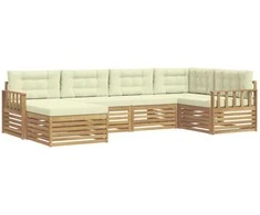 Lauko sofos komplektas 6 pcs Balta ir kreminė Poliesteris