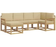 Lauko sofos komplektas 6 pcs Balta ir kreminė Poliesteris