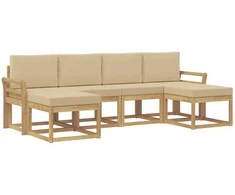 Lauko sofos komplektas 6 pcs Balta ir kreminė Poliesteris