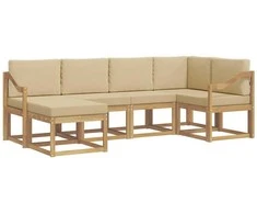 Lauko sofos komplektas 6 pcs Balta ir kreminė Poliesteris