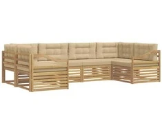 Lauko sofos komplektas 6 pcs Balta ir kreminė Poliesteris