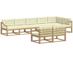 Lauko sofos komplektas 6 pcs Balta ir kreminė Poliesteris