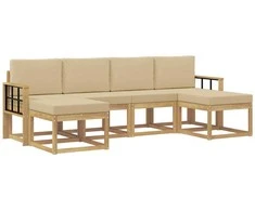 Lauko sofos komplektas 6 pcs Balta ir kreminė Poliesteris