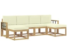 Lauko sofos komplektas 6 pcs Balta ir kreminė Poliesteris