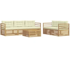Lauko sofos komplektas 6 pcs Balta ir kreminė