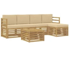 Lauko sofos komplektas 6 pcs Balta ir kreminė Poliesteris