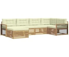 Lauko sofos komplektas 6 pcs Balta ir kreminė Poliesteris